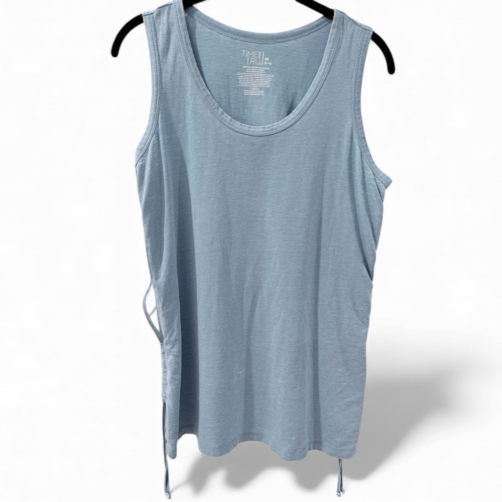 Time and Tru women's washed denim blue tank top with tie up sides